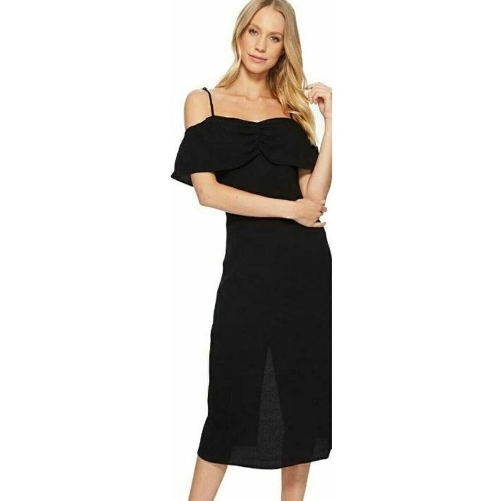 New Flynn Skye Morgan Midi Dress Womens L Black Rayon Off Shoulder